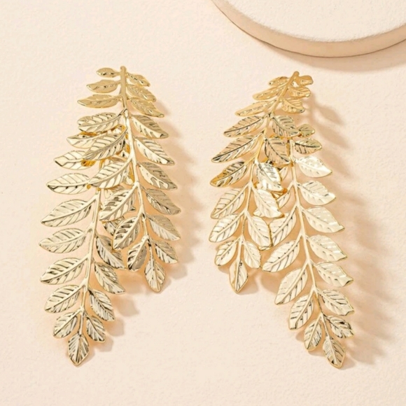 "Bella" Gold Leaf Earrings - Picture 2 of 3